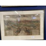 18th cent. Coloured print topographical view of Munich, framed and glazed. 19ins. x 11½ins.