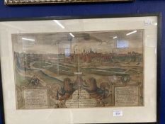 18th cent. Coloured print topographical view of Munich, framed and glazed. 19ins. x 11½ins.