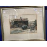 Alexander Keller Brown: Watercolour, Scottish cottage and figures, framed and glazed.