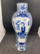 19th cent. Chinese blue and white vase hexagonal body decorated with bats, figures and floral