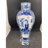 19th cent. Chinese blue and white vase hexagonal body decorated with bats, figures and floral