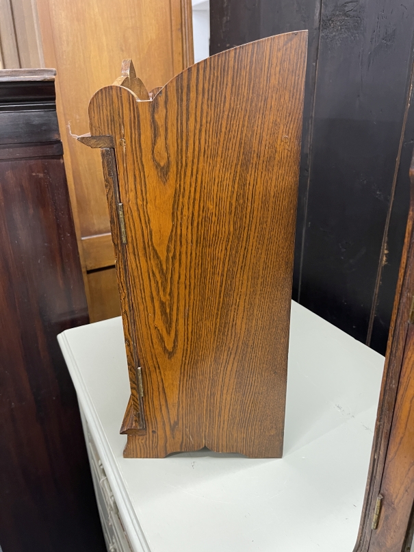 20th cent. Oak smokers companion glazed door, fitted interior of three drawers, pipe rack, storage - Image 5 of 7