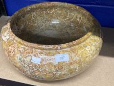 20th cent. Carved fossil stone marble bowl. 16ins. x 7½ins.