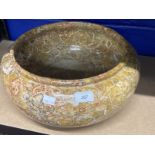 20th cent. Carved fossil stone marble bowl. 16ins. x 7½ins.