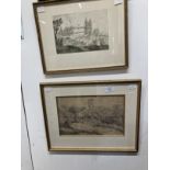 19th cent. Pencil study cottages and ruined tower unsigned, framed and glazed. 15ins. x 12ins.