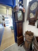 Clocks: 19th cent. Oak longcase clock painted dial with dome top, second hand and date crescent,