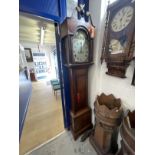 Clocks: 19th cent. Oak longcase clock painted dial with dome top, second hand and date crescent,