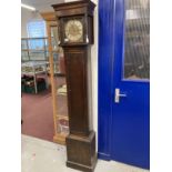 Clocks: Early 20th cent. Heals grandmother clock oak cased brass face and spandrels, silvered