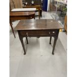 Early 18th cent. Oak lowboy, the moulded edge top above a single drawer shaped rail turned legs on