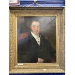 19th cent. English School: Oil on canvas, portrait of a gentleman in a gilt frame. 24ins. x 30ins.