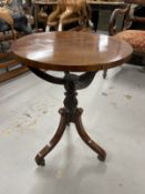 19th cent. Mahogany side table on tripods.