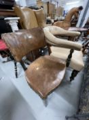 19th cent. Mahogany open armchair with turned uprights and turned legs, shaped front. 26ins. x
