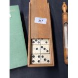Games & Pastimes: Boxed set of bone and ebony Dominoes, plus a Dr. Forbes mercury thermometer in a