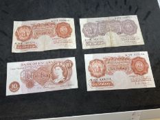 Numismatics: Banknotes, GB. Collection of four ten shilling notes. Peppiatt Z92E central crease,