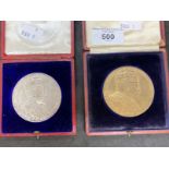 Commemorative: 1902 boxed silver and bronze Medals Coronation in red boxes of issue, 2ins. each.