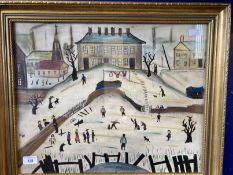 J.S. Lowry, in the manner of, oil on board Back Street Cricket Match, framed and glazed. 19½ins. x