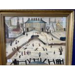 J.S. Lowry, in the manner of, oil on board Back Street Cricket Match, framed and glazed. 19½ins. x