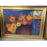 Geraldine Girvan (1947): Watercolour titled Blue Room with Gerbera signed and dated '00. Framed