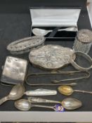 Hallmarked Silver: Includes Georgian caddy spoon, 19th cent. pot lid decorated with neo-classical