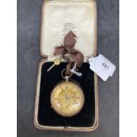 Hallmarked Gold: 9ct gold open faced key wind pocket watch gold coloured dial, black Roman numerals,