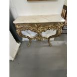 Rococo style gilt wood pier table, marble top on serpentine supports. 33ins. x 12ins. x 31ins.