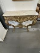 Rococo style gilt wood pier table, marble top on serpentine supports. 33ins. x 12ins. x 31ins.