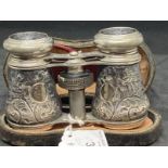 Hallmarked Silver: Opera glasses in fitted case with scroll and floral decoration hallmarked