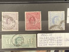 GB Stamps: King Edward VII 1902-10. High value definitives used SG260 lilac, SG263 bright carmen,