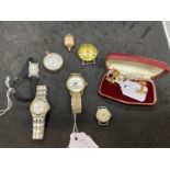 Watches: Selection of early to mid 20th cent. Ladies watches includes fob with gold and floral