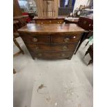 19th cent. Mahogany bow front chest of drawers two short over three long on bracket feet,