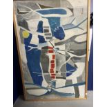 English School: Large oil on panel, nude lady, framed and a large abstract oil on panel signed