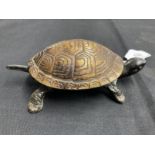 19th cent. Clockwork hotel desk or shop counter service bell in the form of a tortoise cast iron