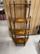 Late 19th/early 20th cent. Mahogany whatnot, four tiers with turned supports and trapezium shaped