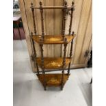 Late 19th/early 20th cent. Mahogany whatnot, four tiers with turned supports and trapezium shaped