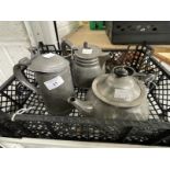 Metalware: Pewter, Tudric, Liberty & Co teapot, plus period pewter coffee pot, milk jug and sugar