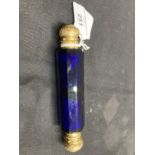 19th cent. Blue glass scent bottle with gilt hinged cover. Dia. 1?ins. Length 5½ins.