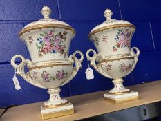 20th cent. German Dresden porcelain potpourri vases with bolted bases, fanciful handles, decorated