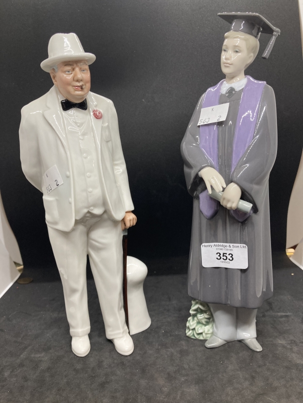 20th cent. Ceramics: Royal Doulton figurine HN3057 Sir Winston Churchill plus a Nao figure of a male