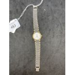 Watches: Longines stainless steel and gold plated bracelet watch, with white dial.