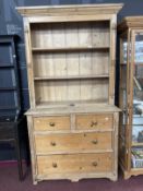 19th cent. Continental pine dresser two over three drawers in base and two shelves above. 42ins. x