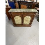 19th cent. Rosewood pier cabinet with marble top arched doors with brass grilles on a plinth base.