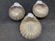 Hallmarked Silver: Three shell butter dishes all hallmarked Sheffield. Total weight 4oz.