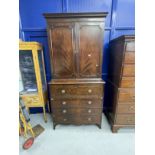 19th cent. Mahogany secretaire with applied beading decoration and brass furniture on bracket