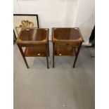 20th cent. Mahogany inlaid and crossbanded bedside tables single drawer above a shelf on square