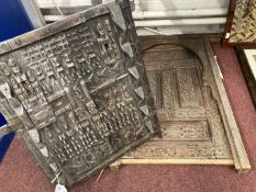 Tribal Art: Carved window shutter from Morocco. 21ins. x 16ins. Plus a Dogon window shutter.