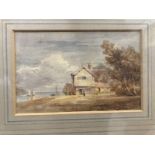 19th cent. Continental School: Watercolour land and lakeside scene. 12ins. x 10ins.