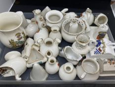 20th cent. Ceramics: Crested ware, quantity of assorted vases, shoe, cheese dish, rabbit City of