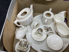 20th cent. Ceramics: Gemma ware miniature tea set, crested 'Dieu et mon droit' tray teapot, jug,