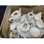 20th cent. Ceramics: Gemma ware miniature tea set, crested 'Dieu et mon droit' tray teapot, jug,