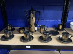 20th cent. Ceramics: Portmeirion Phoenix coffee set, cups x 6, saucers x 7, creamer, sugar bowl,